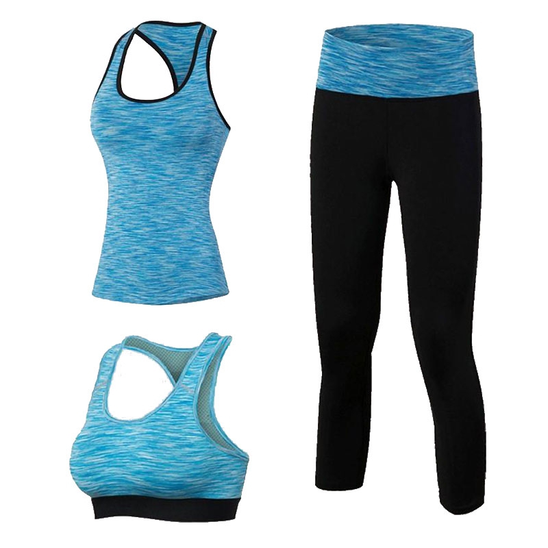 Lei Gas Field Cloak Vest Yoga Three-Piece Blue And White Women's Suit
